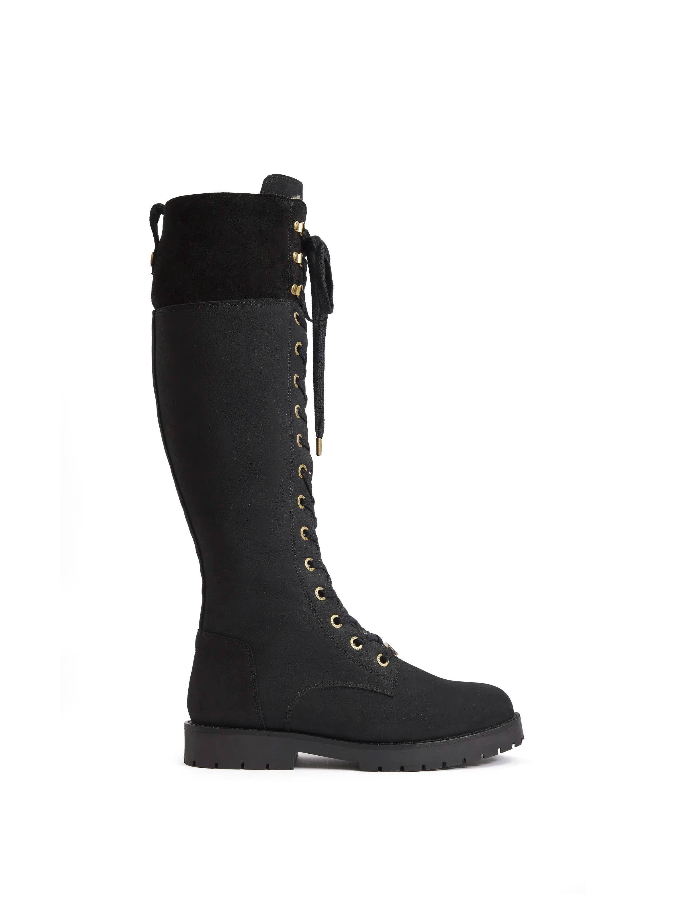 Effortless Style Knee High Shearling Lined Anglesey - Black Nubuck