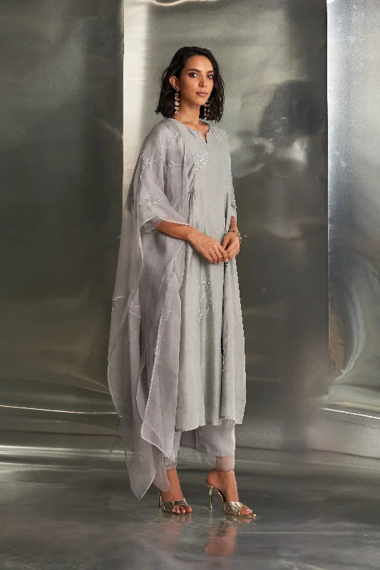 Sports And Leisure Steel Grey Side Gathered Kurta Set