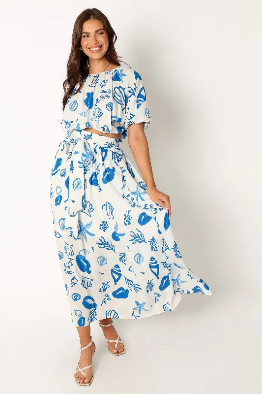 Cozy Essentials Delilah Skirt Set - White Blue