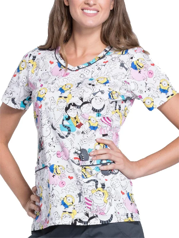 Cozy Fit Wear Tooniforms V-Neck Scrub Top, S, Doodle Family