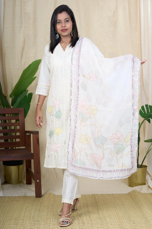 Elegant Outline Elegant Chikankari Cotton Kurta Set with Zari Embroidery and Dupatta