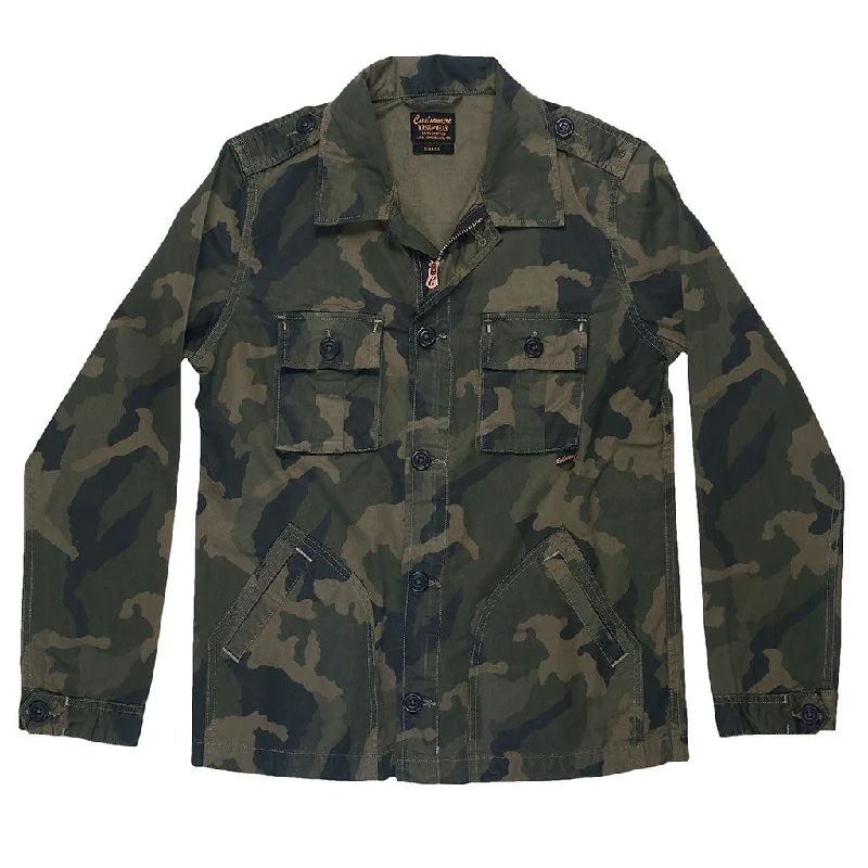 Light And Breathable 4-Pocket Cotton Sateen Print Peace Jacket - Camo Dark Celadon