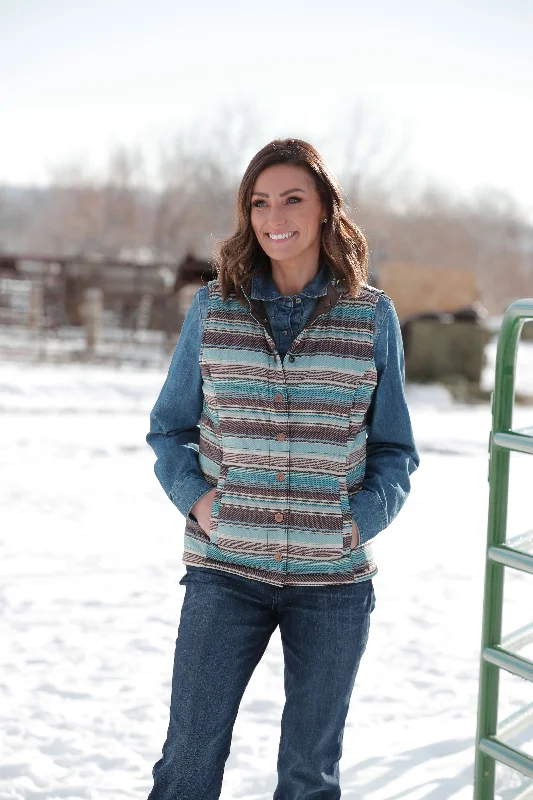 Fashionable And Versatile Cinch Ladies Turquoise/Brown Stripe Reversible Vest