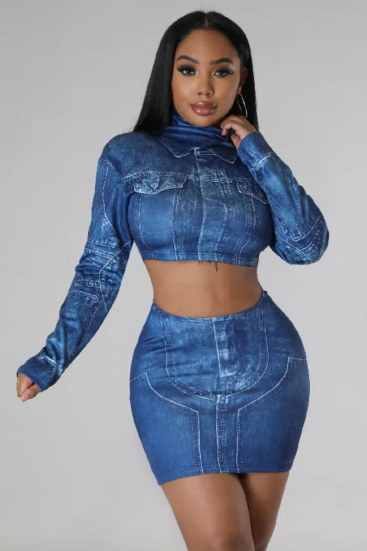 New Design Denim Gal Skirt Set