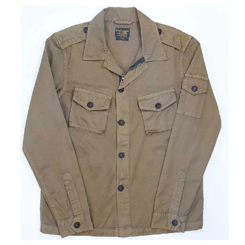 Cute Style 3 Pocket Herringbone Cotton Officer Jacket - Sepia #2008
