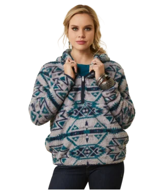 Lounge Chic Ariat Women’s Fleece 1/4 Zip Pullover-Rocky Mt Print