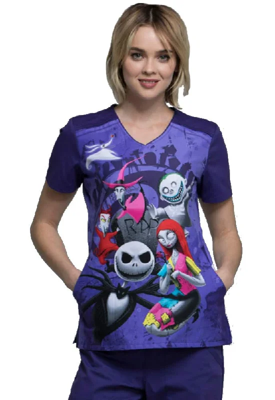 Breezy Comfort Tooniforms by Cherokee Women's V-Neck Nightmare Before Christmas R.I.P. Print Scrub Top Small Breezy Comfort Tooniforms by Cherokee Women's V-Neck Nightmare Before Christmas R.I.P. Print Scrub Top Small