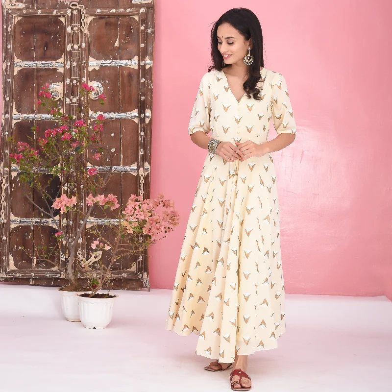 Comfortable Fashion Looks Bunaai Cream Cotton Dress
