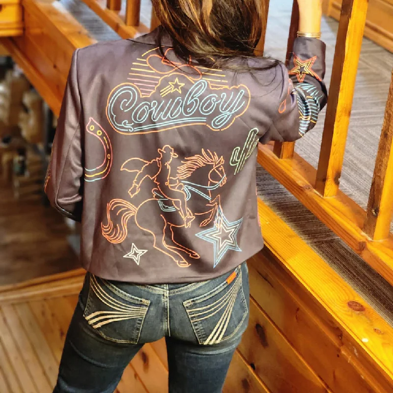 Romantic Data Neon Lights Suede Rodeo Blazer