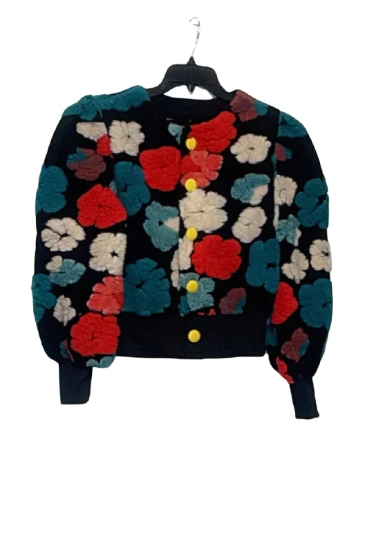 Innovative Design “Winter Bloom” Blue/Coral Cardigan