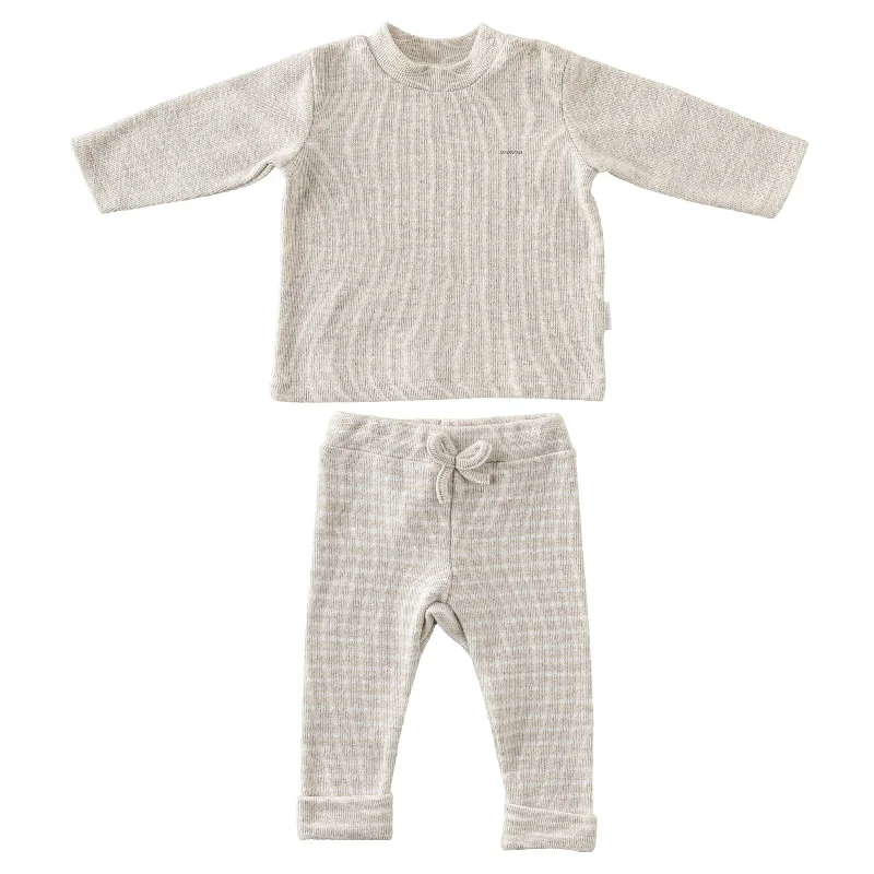 Cozy Fashion Beige Soft Striped Outfit