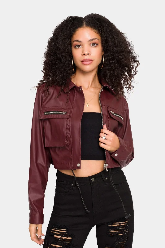 Trendy Casuals Faux Leather Cropped Jacket