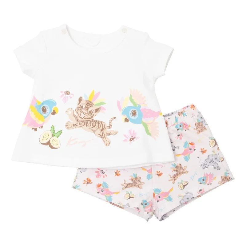Basic Comfort White Baby Animals Graphic Outfit