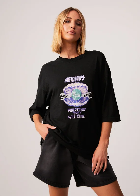 Urban Chic AFENDS Womens Shell - Oversized Graphic T-Shirt - Black