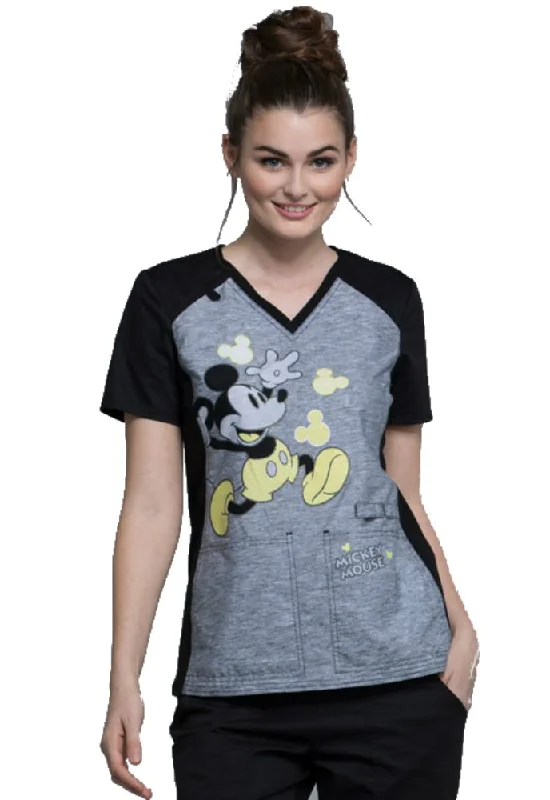 Casual Ease Cherokee Tooniforms Women's V-Neck Knit Panel Mickey Mouse Print Scrub Top X-Small Print Casual Ease Cherokee Tooniforms Women's V-Neck Knit Panel Mickey Mouse Print Scrub Top X-Small Print