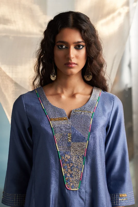 Comfy Pants Berry Blue Flared Kurta Set