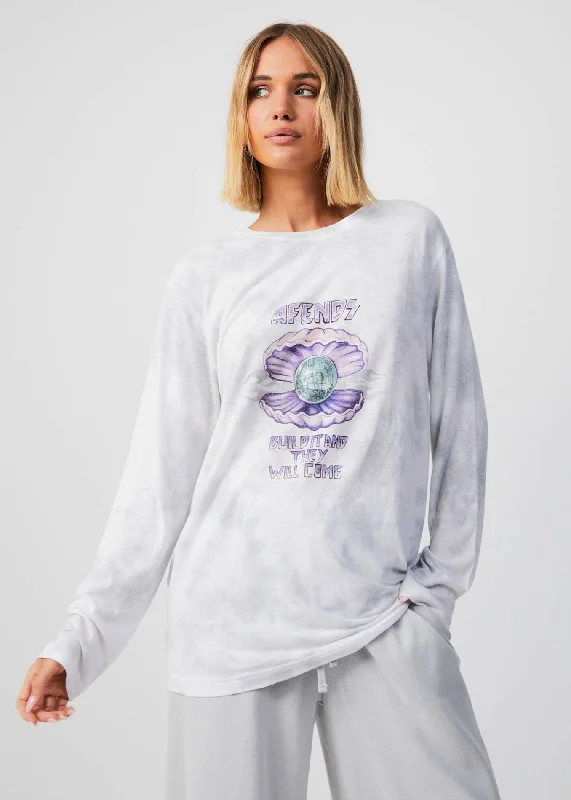 Comfy Pants AFENDS Womens Pearla - Long Sleeve Graphic T-Shirt - Smoke Wash