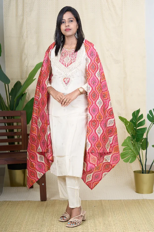Cozy Pants Designer Viscose Silk Kurta Set with Zari Embroidery and Dupatta