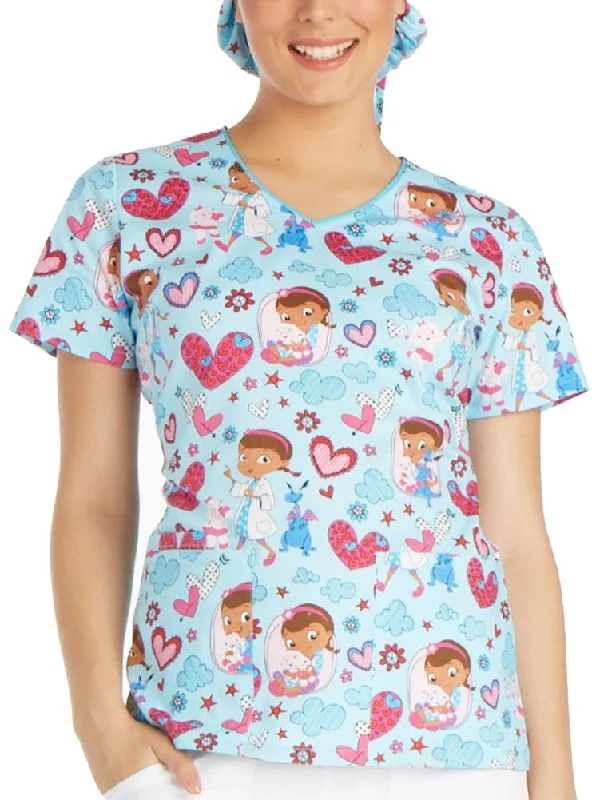 Fashion Must-have Tooniforms by Cherokee Women's V-Neck Doc McStuffins Print Scrub Top XX-Large Print