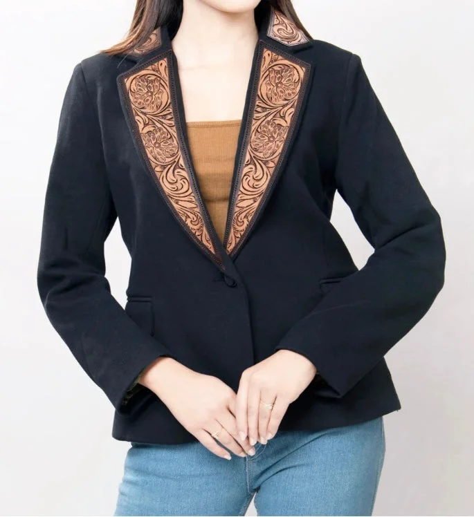 High-end Fashion American Darling Black Tooled Leather Blazer