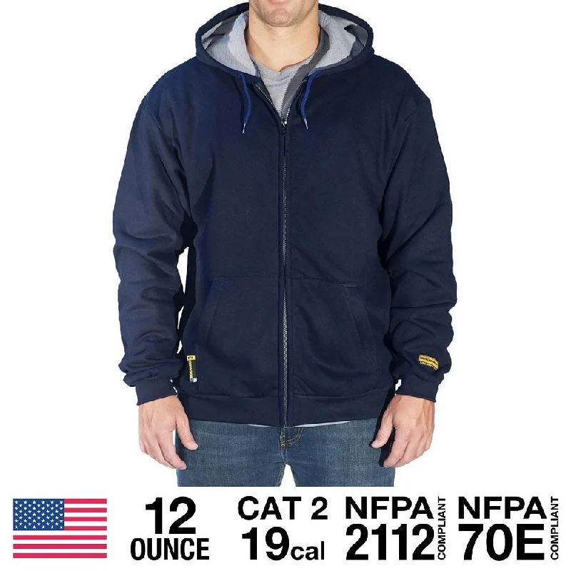 High-end Design Navy Flame Resistant Zip-Up Hooded Sweatshirt (Medium + Large)