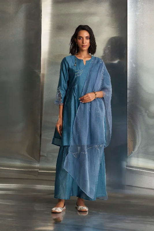 Trendy Items Steel Blue Chanderi Sharara Set