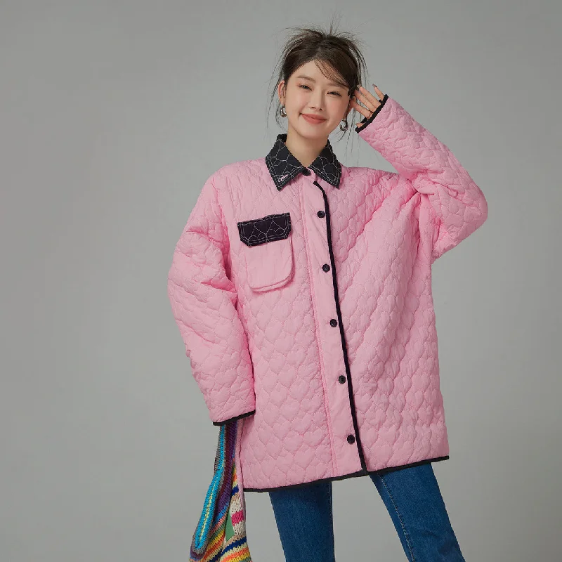 Comfortable Tops Blazing Cherry Heart Quilted Jacket