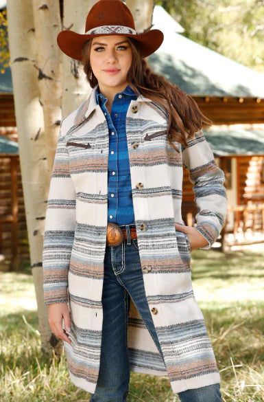 Quality Tailoring Cruel Women's White Western Stripe Long Shacket