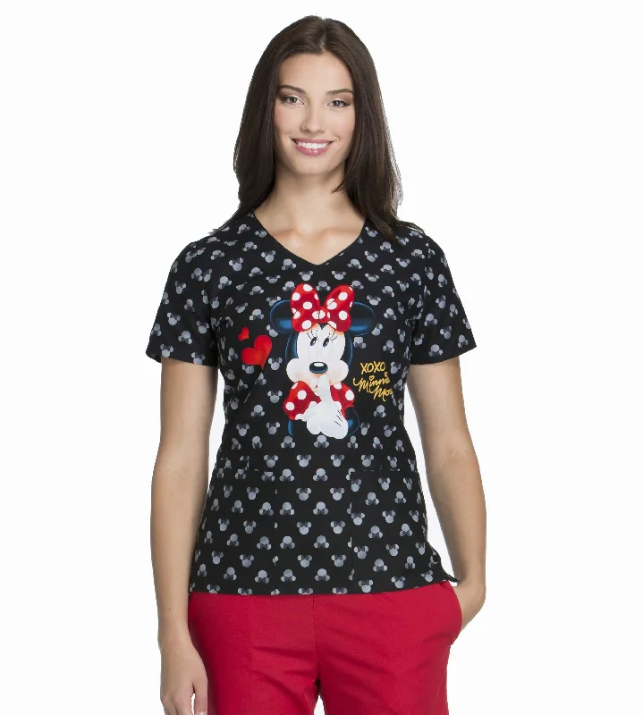 Multifunctional Style Cherokee Tooniforms By Women's V-Neck Minnie Mouse Print Scrub Top Small Print