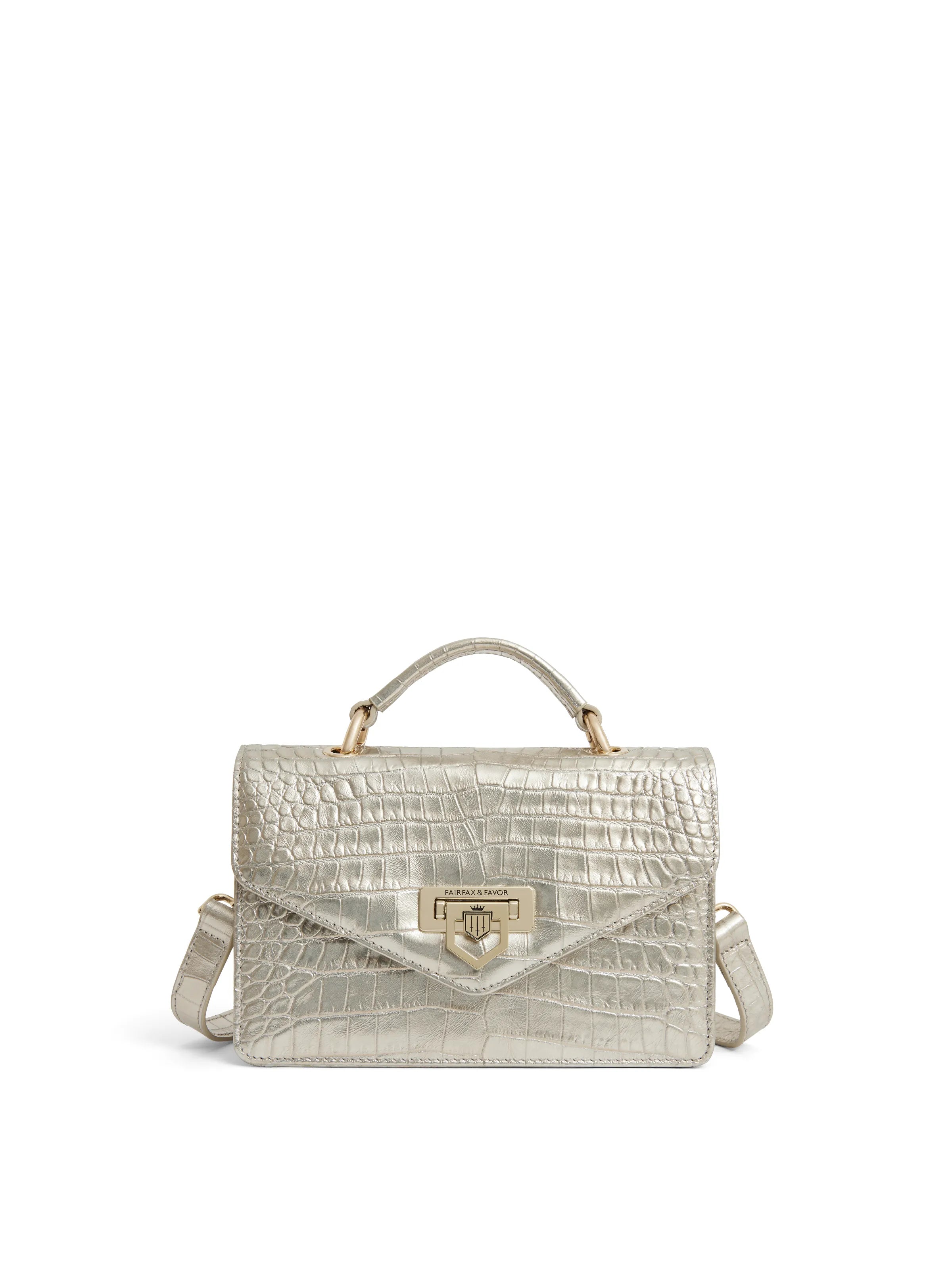 Stylish Jackets Loxley Mini Crossbody Bag - Champagne Croc Print Leather