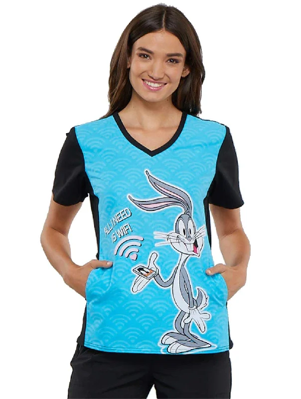 Mid-length Style Tooniforms BUGS WIFI V-Neck Knit Panel Top