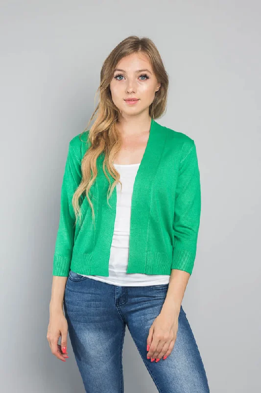 Effortless Style Women's Classic 3/4 Sleeve Cropped Cardigan