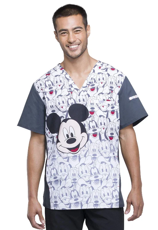 Comfortable And Casual Tooniforms Men Scrubs Top V-Neck TF700, XS, Mickey and Friends