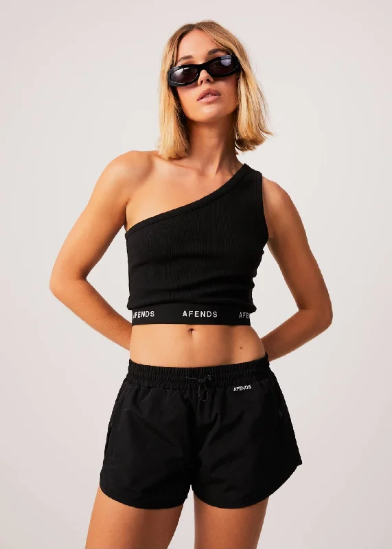 Simple Comfort AFENDS Womens Pala - Ribbed One Shoulder Top - Black