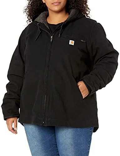 Fashion Touch Carhartt 104292 Women's Loose Fit Washed Duck Sherpa Lined Jacket, Black, Large Fashion Touch Carhartt 104292 Women's Loose Fit Washed Duck Sherpa Lined Jacket, Black, Large