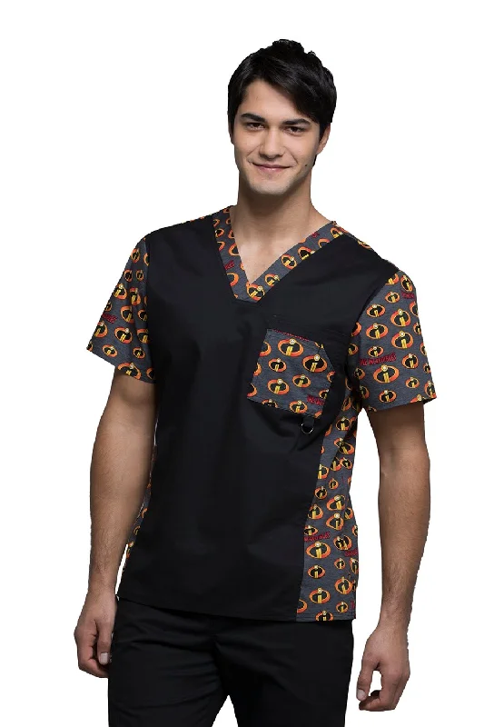 Stylish Casuals Cherokee Tooniforms Men's V-Neck The Incredibles Print Scrub Top X-Small Print Stylish Casuals Cherokee Tooniforms Men's V-Neck The Incredibles Print Scrub Top X-Small Print