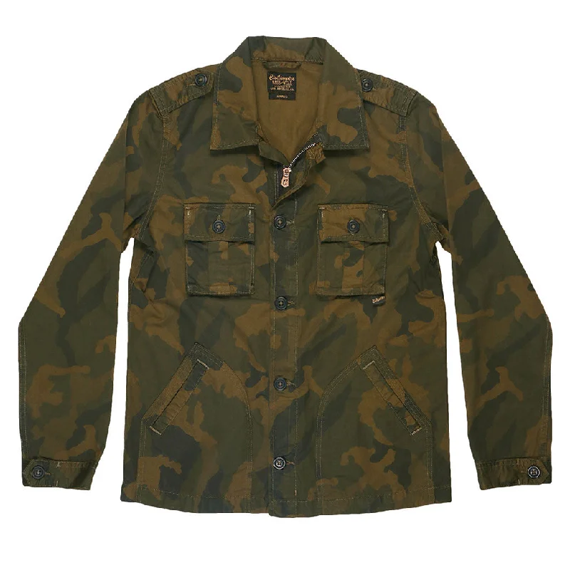 Fresh And Natural 4-Pocket Cotton Sateen Print Peace Jacket - Camo Vintage Khaki