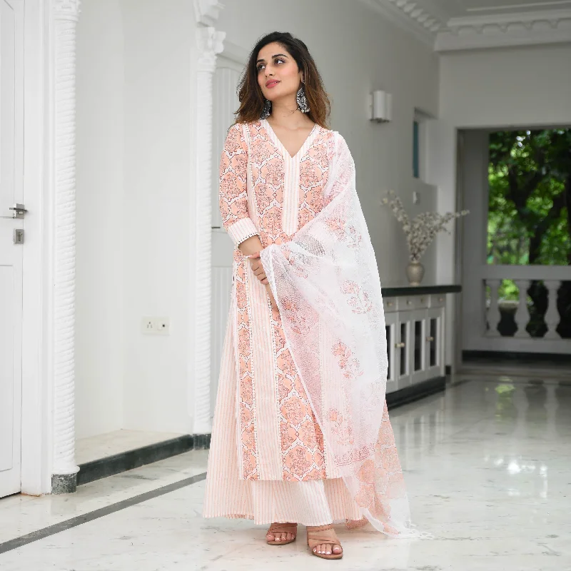 Timeless Outfits Bunaai Burnt Peach Printed Cotton Suit