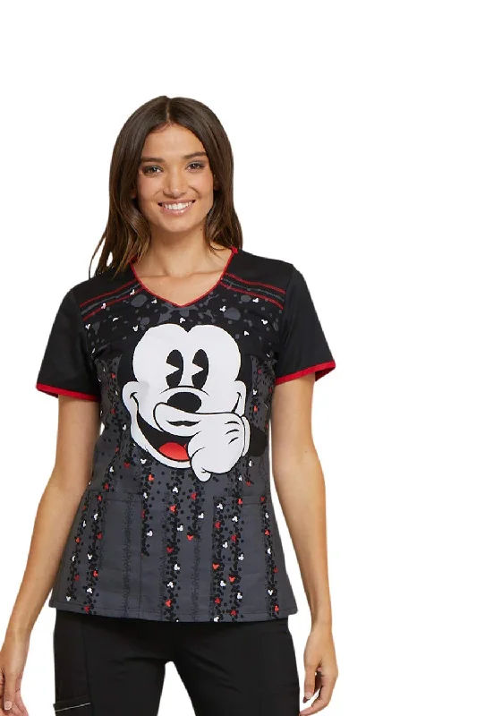 Classic Series Cherokee Tooniforms Women's V-Neck Mickey Mouse Print Scrub Top XXX-Large Print