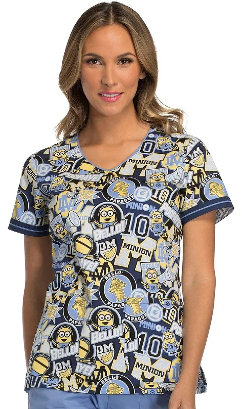 Comfortable Fashion Looks Tooniforms by Cherokee Women's V-Neck Minions Print Scrub Top X-Small Print Comfortable Fashion Looks Tooniforms by Cherokee Women's V-Neck Minions Print Scrub Top X-Small Print