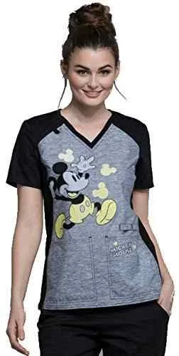 Soft Tops Cherokee Tooniforms Women's V-Neck Knit Panel Mickey Mouse Print Scrub Top XXX-Large Print Soft Tops Cherokee Tooniforms Women's V-Neck Knit Panel Mickey Mouse Print Scrub Top XXX-Large Print
