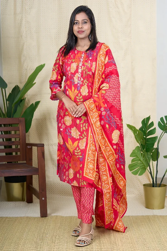 Cozy Outfit Floral Viscose Silk Salwar Suit Set with Hand Embroidery and Muslin Silk Dupatta Cozy Outfit Floral Viscose Silk Salwar Suit Set with Hand Embroidery and Muslin Silk Dupatta