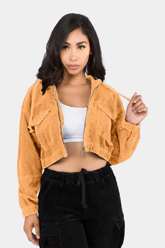 Effortless Comfort Corduroy Cropped Hoodie Jacket