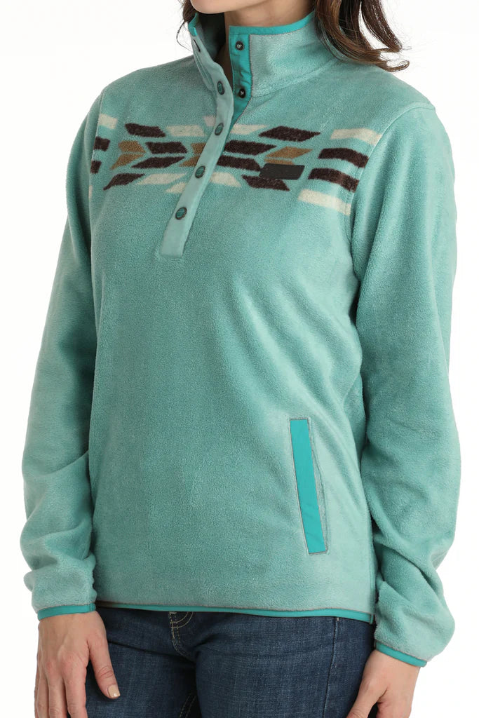 Trendy Traveler Cinch Women's Turquoise Aztec Fleece Pullover