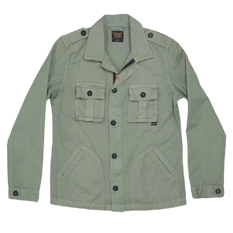 Warm Atmosphere 4-Pocket Cotton Herringbone Peace Jacket - Bottle Green