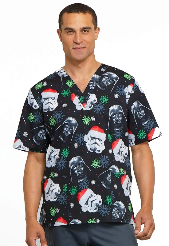 Ethnic Style CHEROKEE Tooniforms Unisex Merry Sithmas Star Wars V-Neck Scrub Top (Small) Black