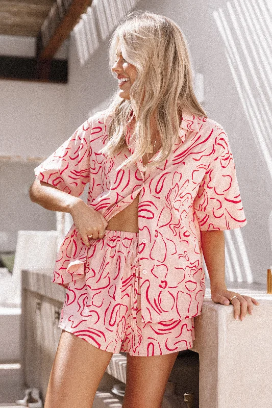 Comfortable Outfits Flower Power Short Set - Pink