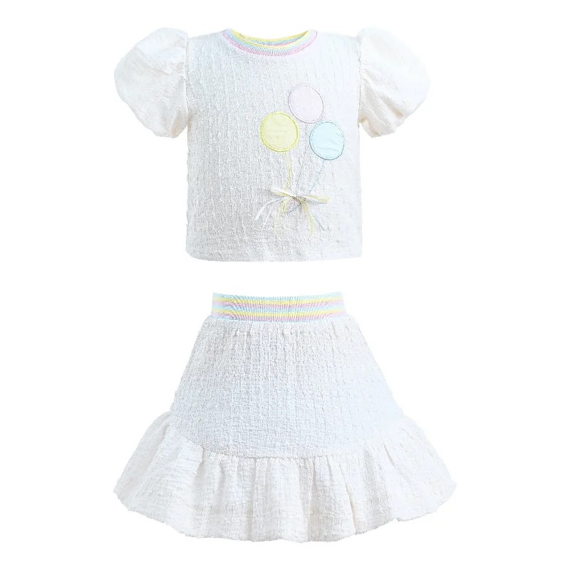 Exquisite Details White Balloon Embroidered Skirt Outfit