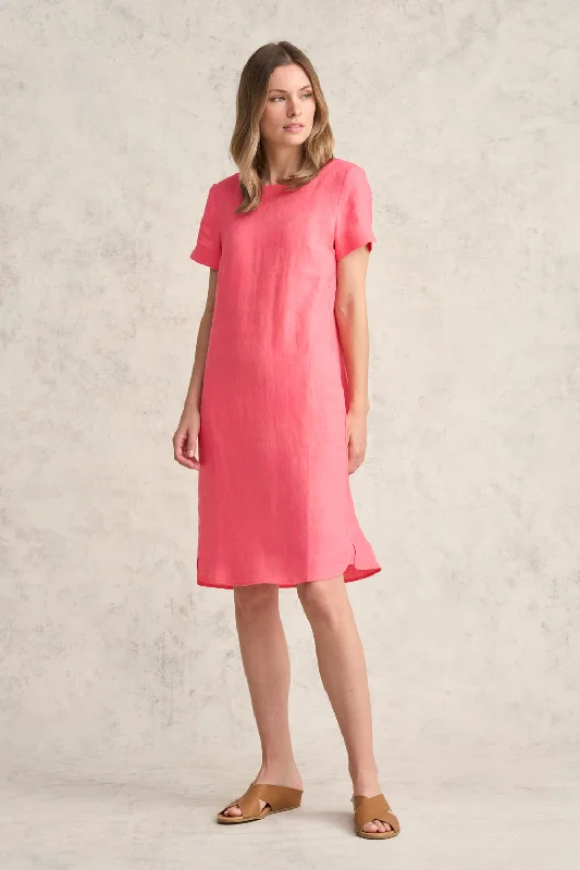 Wandering freely Scoop Neck Linen Dress - Coral