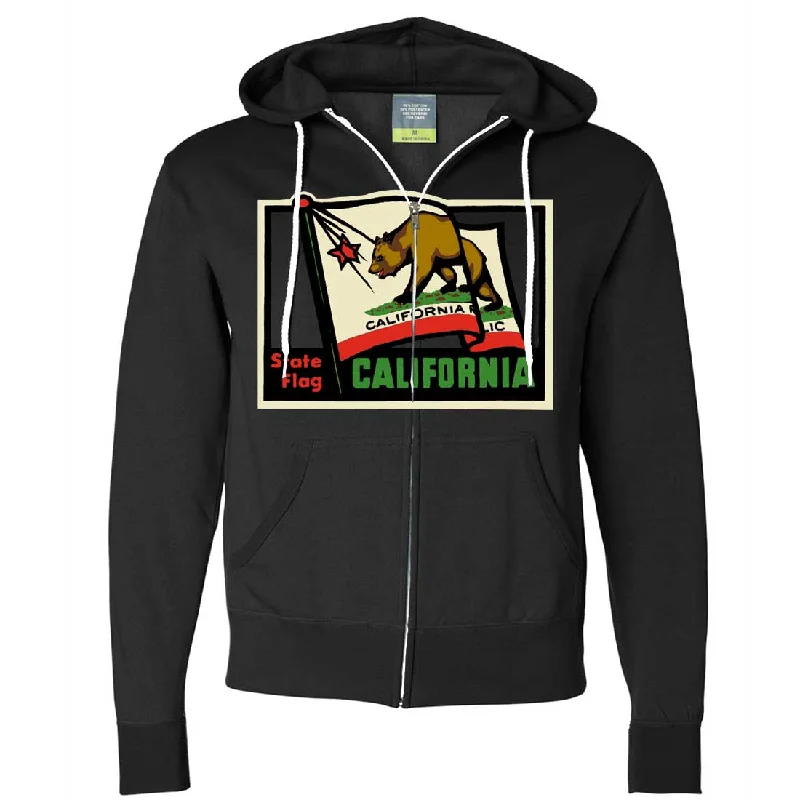 Casual Chic Wear California Vintage State Flag Zip-Up Hoodie